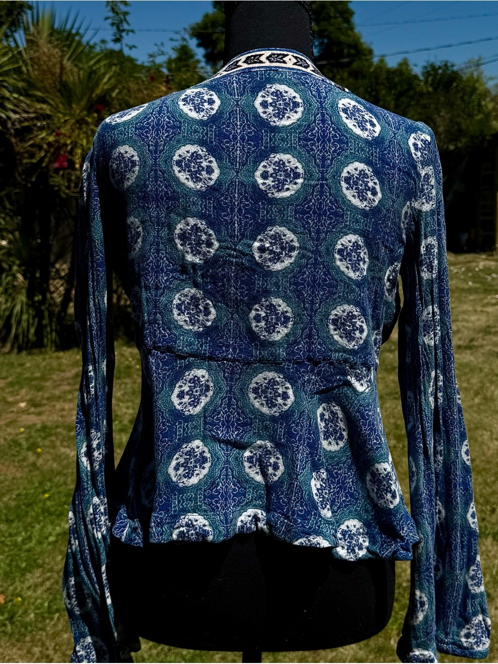 Free People Blue Printed Tie-Front Blouse - Picture 2 of 4